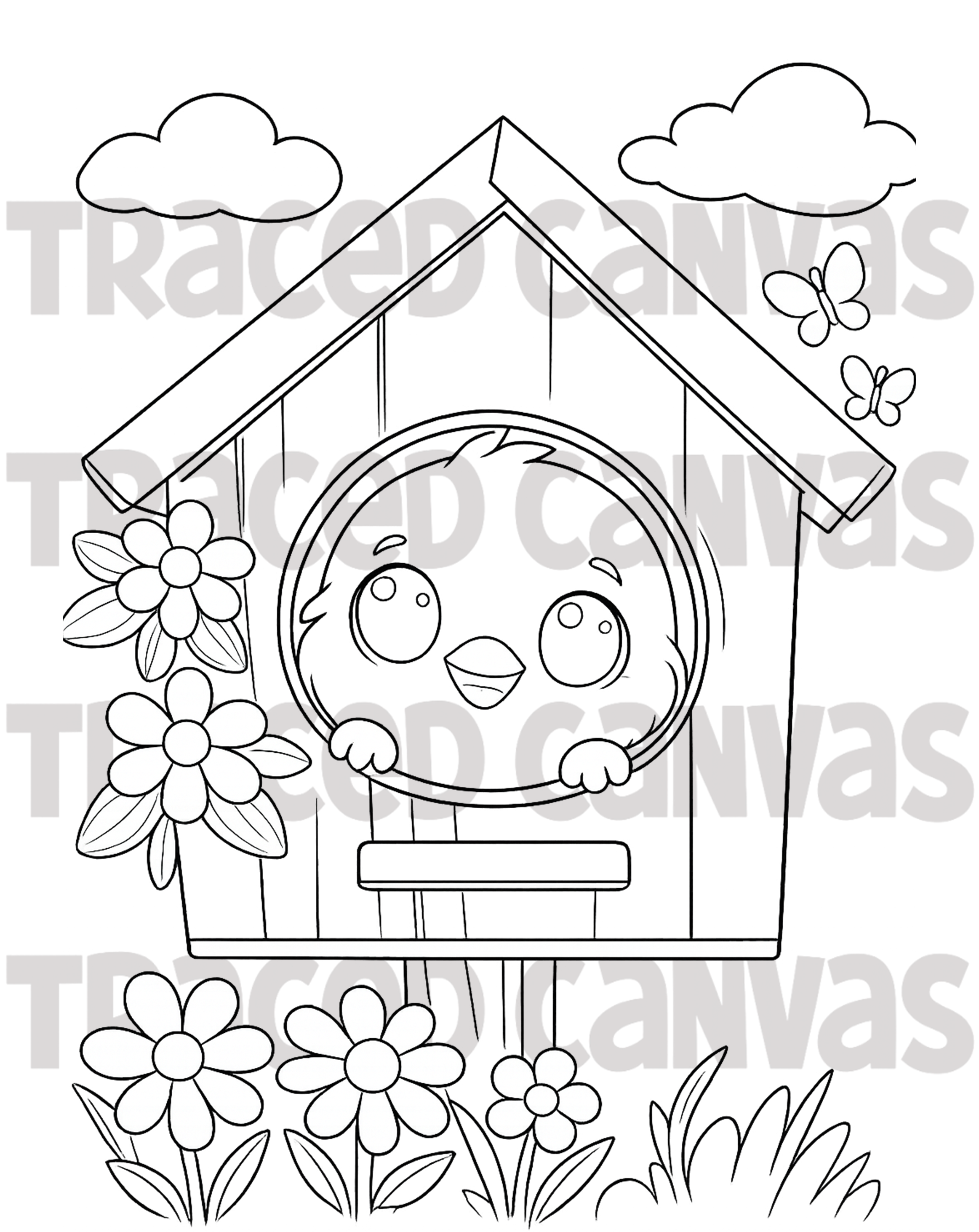 Chicky Birdhouse - Traced Canvas